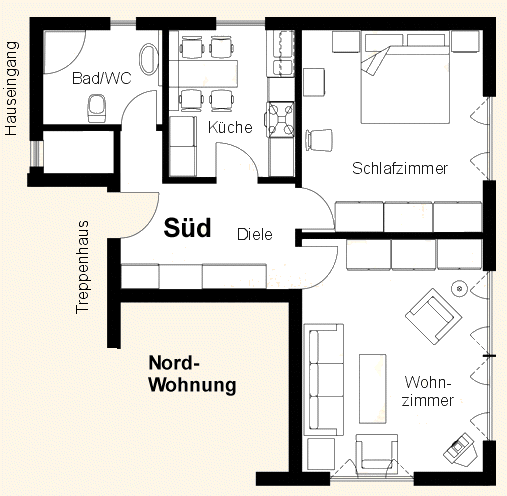 Grundriss der Ferienwohnung SÜD Grundriss der Ferienwohnung SÜD